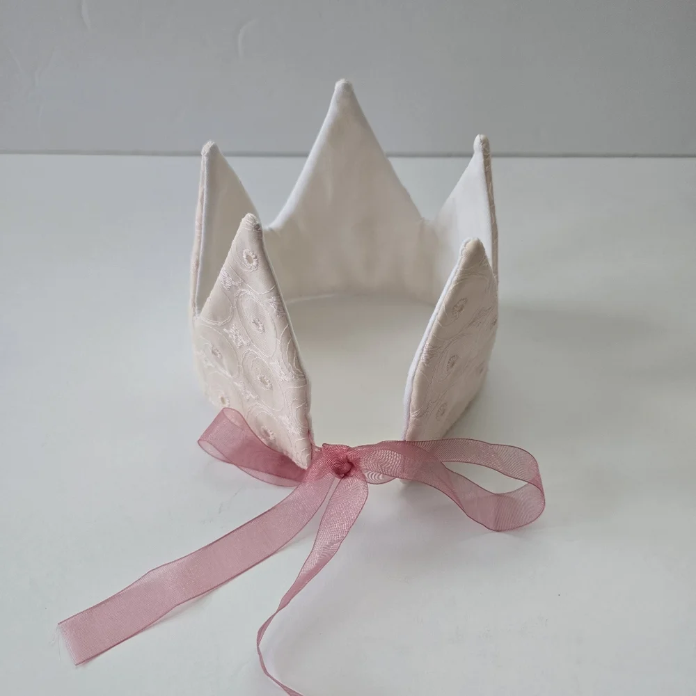 NEW Handmade Girl Dusty Pink Embroidered Lace Fabric Baby Birthday Crown
